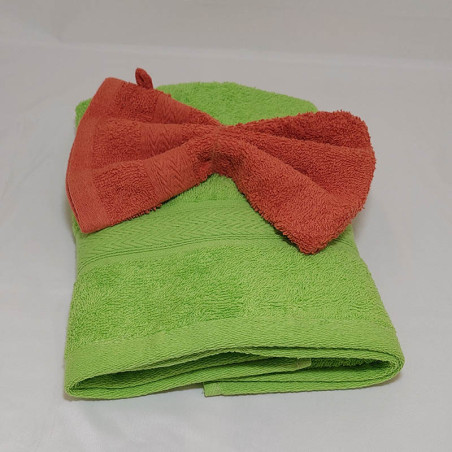 prénom brodé sur ensemble serviette verte+ gant terra cotta