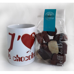 Mug j'aime le chocolat + chocolats Jeff de Bruges